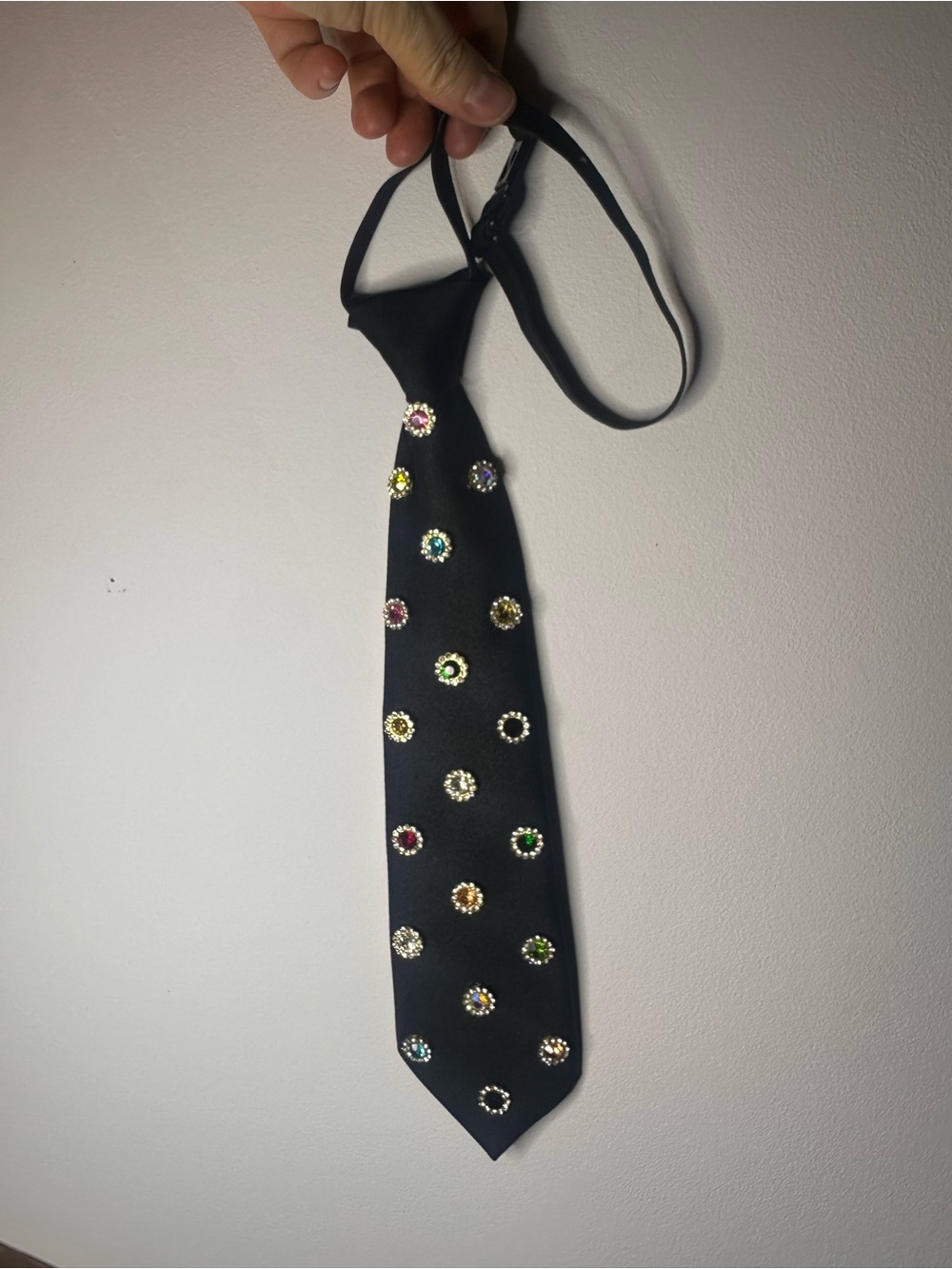 NECKLACE ALTERNATIVE! Satin Tie with Multicolor Crystal Accents. NWOT